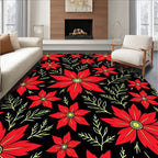 Vivid Red Blossom Black Garden Rug