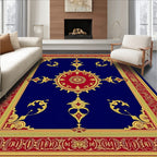 Royal Blue Red Gold Medallion Border Rug