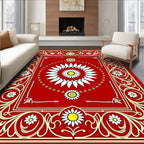 Crimson Floral Rays Medallion Rug