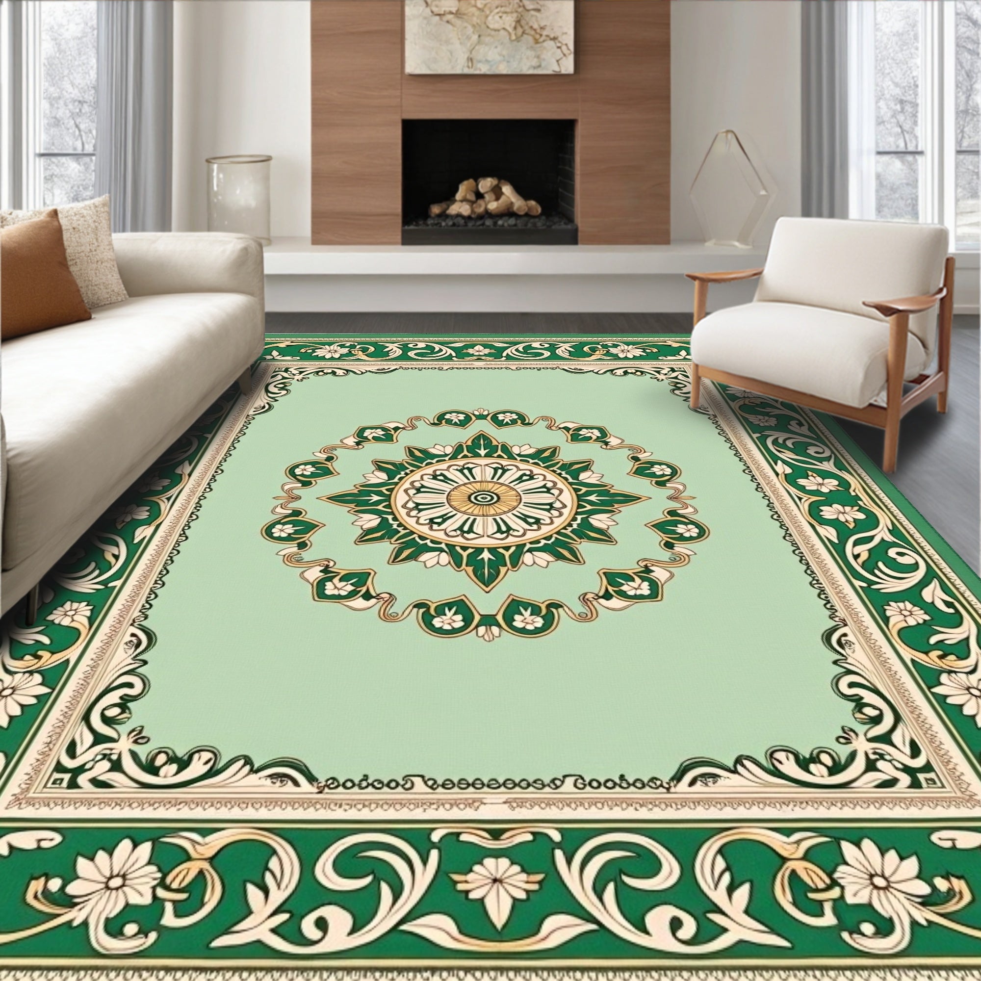 Green Blossom Medallion Relief Rug