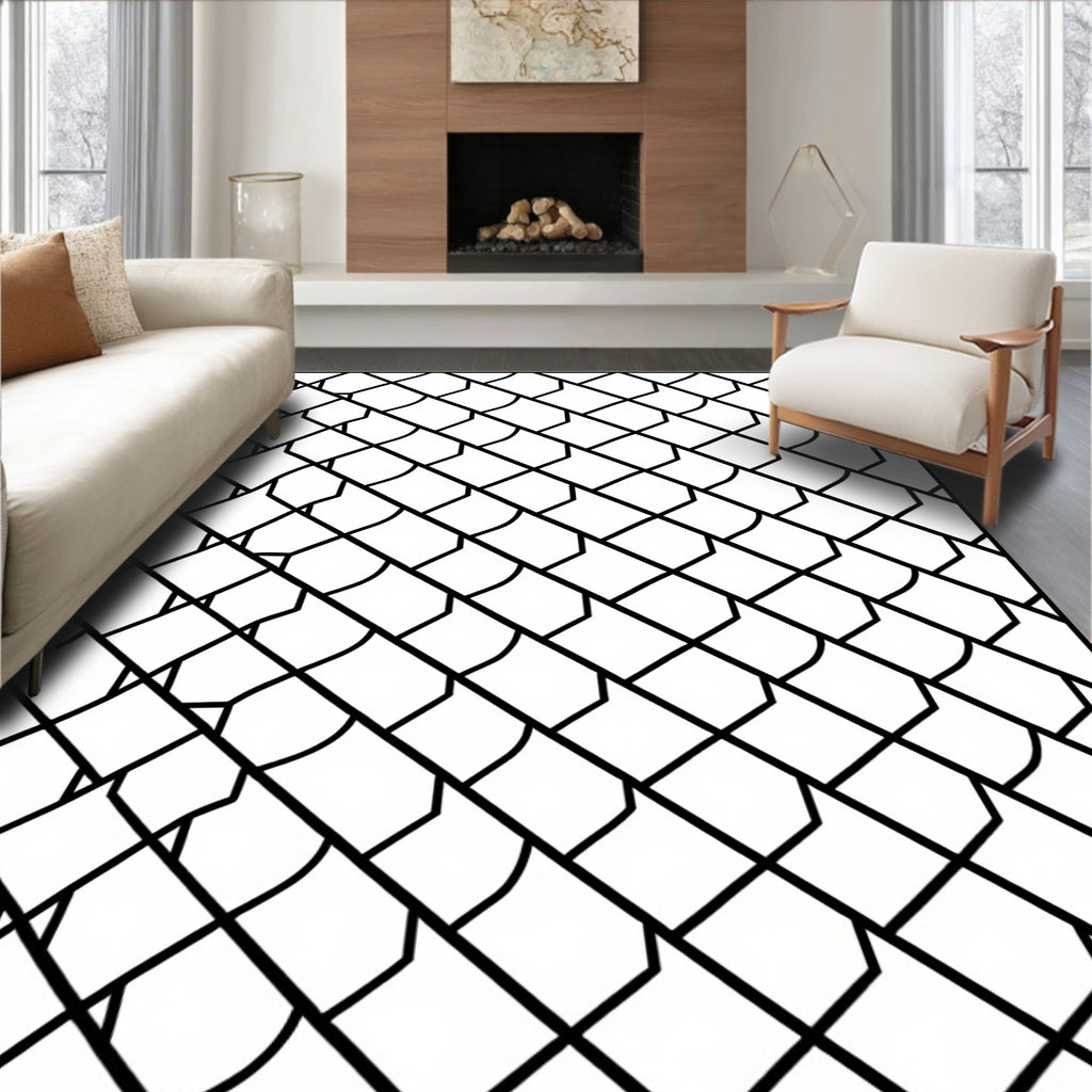 Black White Geometric Scale Layering Rug