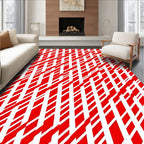 Crimson White Geometric Stripes Rug