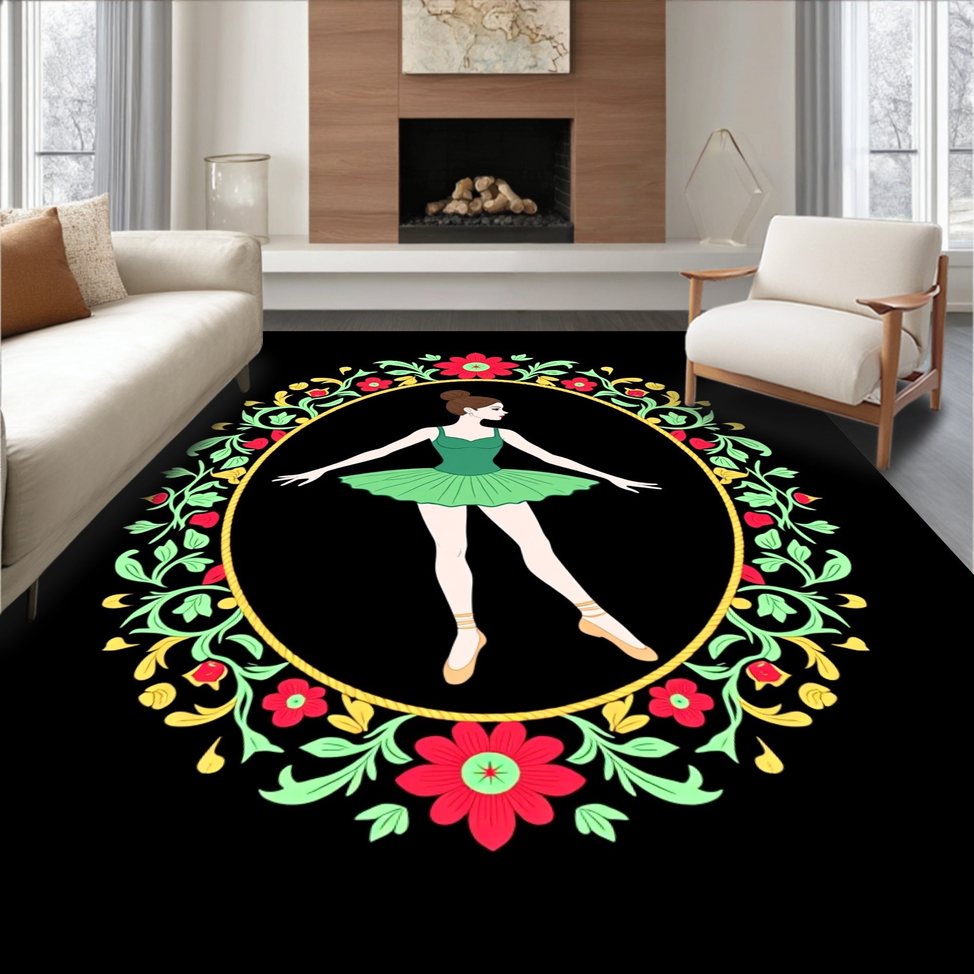 Emerald Ballerina Floral Oval Charm Rug