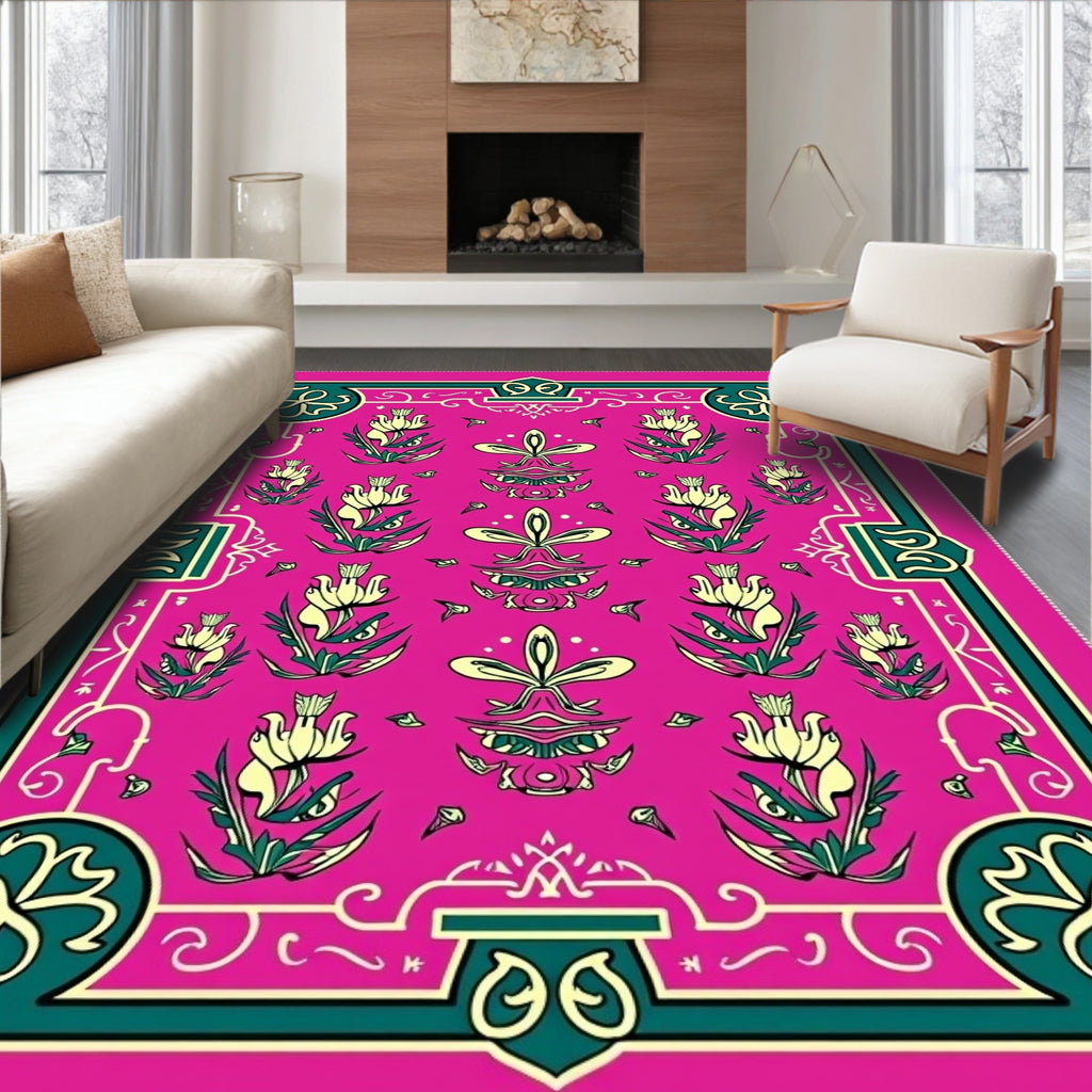 Rich Magenta Floral Medallion Rug