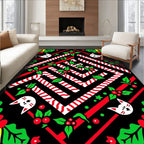 Cute White Cat Candy Cane Holly Rug