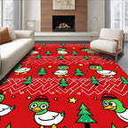 Cute Green Ducklings Christmas Trees Rug