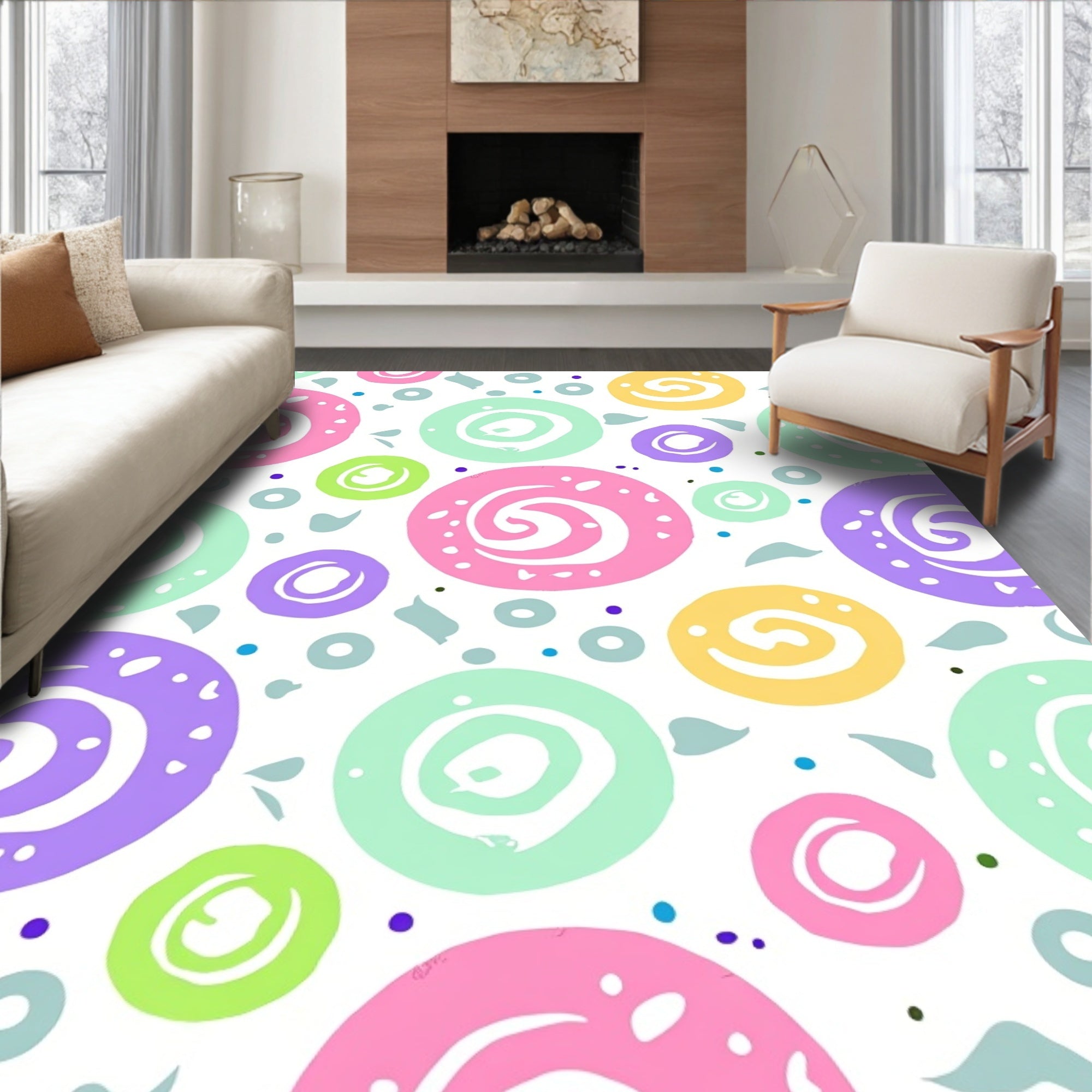 Pastel Swirl Circles with Dots Rug