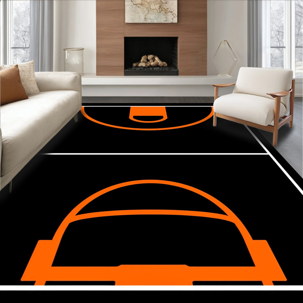 Black Orange Court Lines Rug