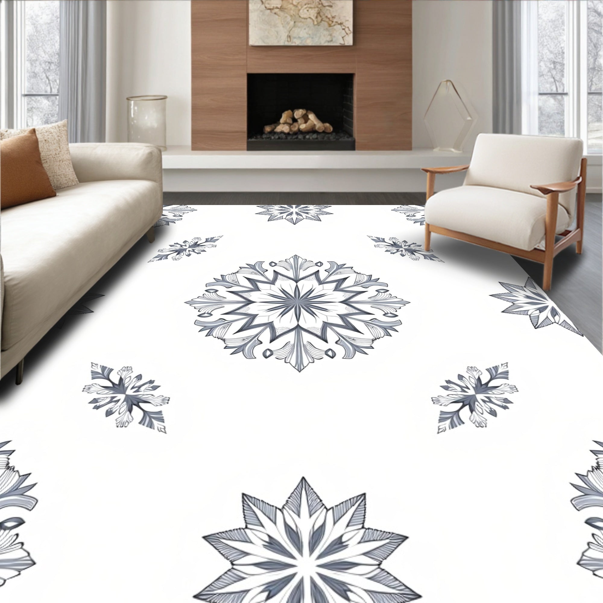 Gray Slate Floral Medallion Arrangement Rug