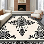Black and Ivory Floral Crest Medallion Rug