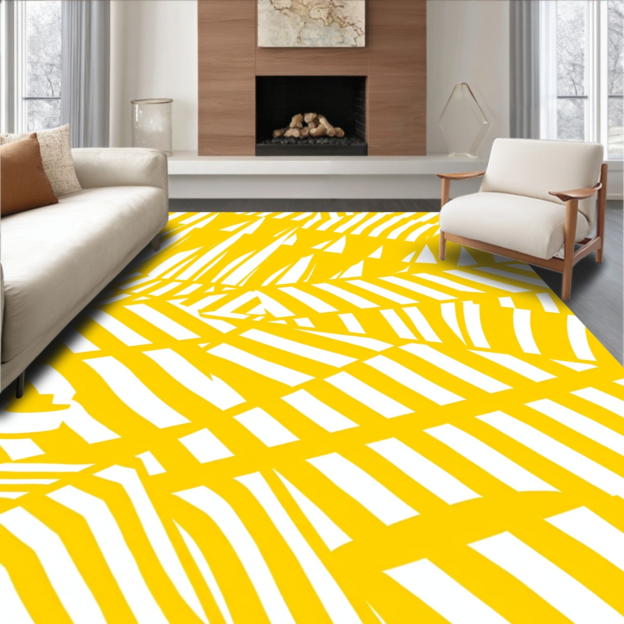 Vibrant Yellow Abstract Stripe Rug