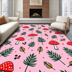 Whimsical Red Mushroom Fern Pink Rug