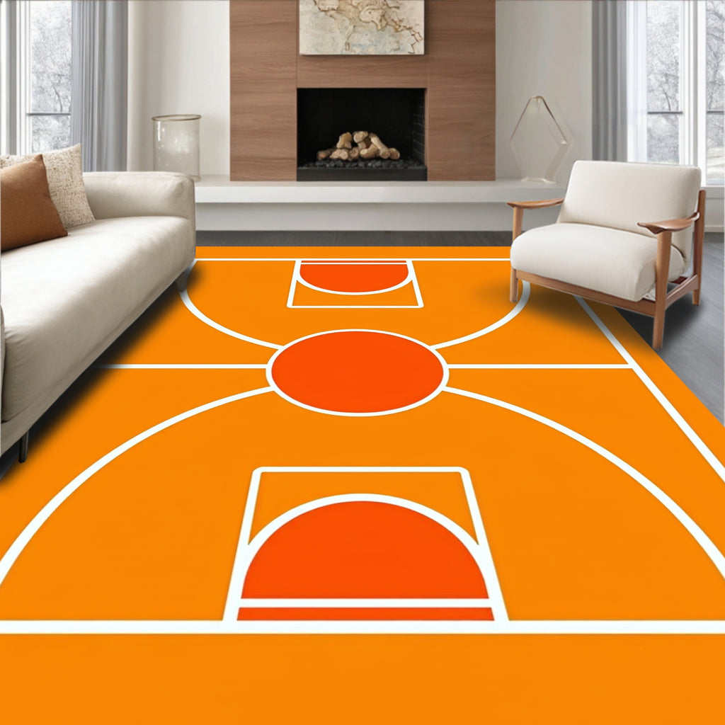 Bright Orange Court Geometric Rug
