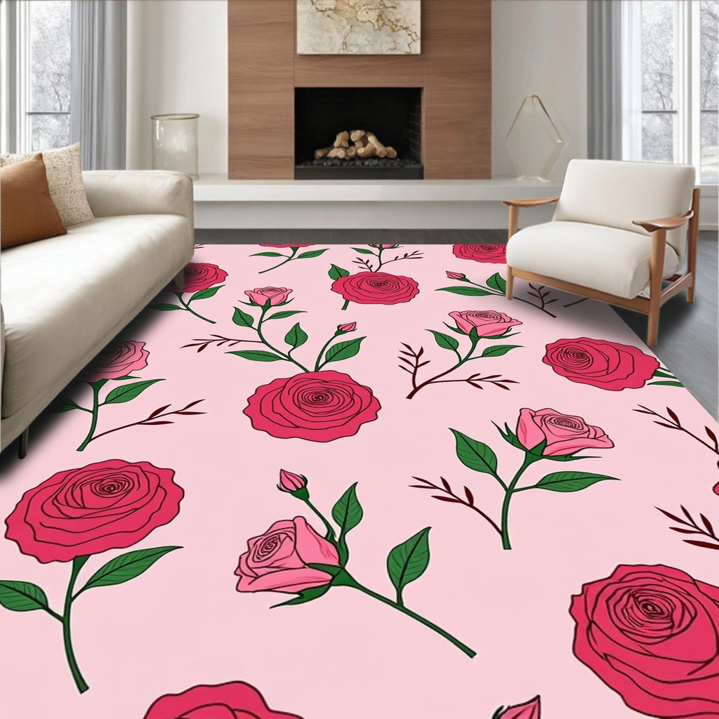Rose Blush Pink Floral Branches Rug