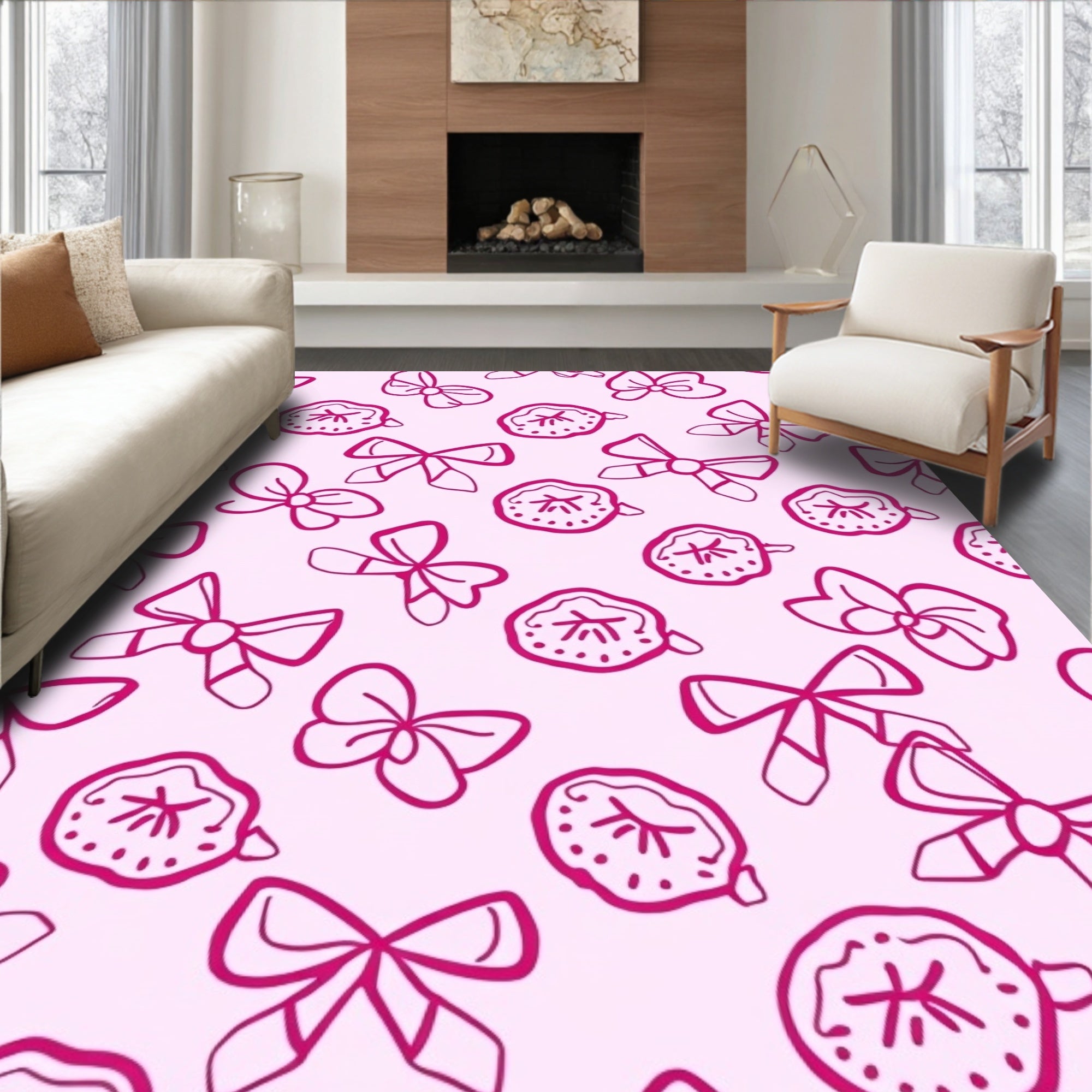 Pink Bows Abstract Circular Forms Rug