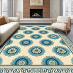 Blue Floral Medallion Bordered Rug