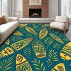 Yellow Tribal Surfboards Teal Tropical Foliage Rug