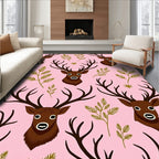 Whimsical Pink Deer and Fern Rug