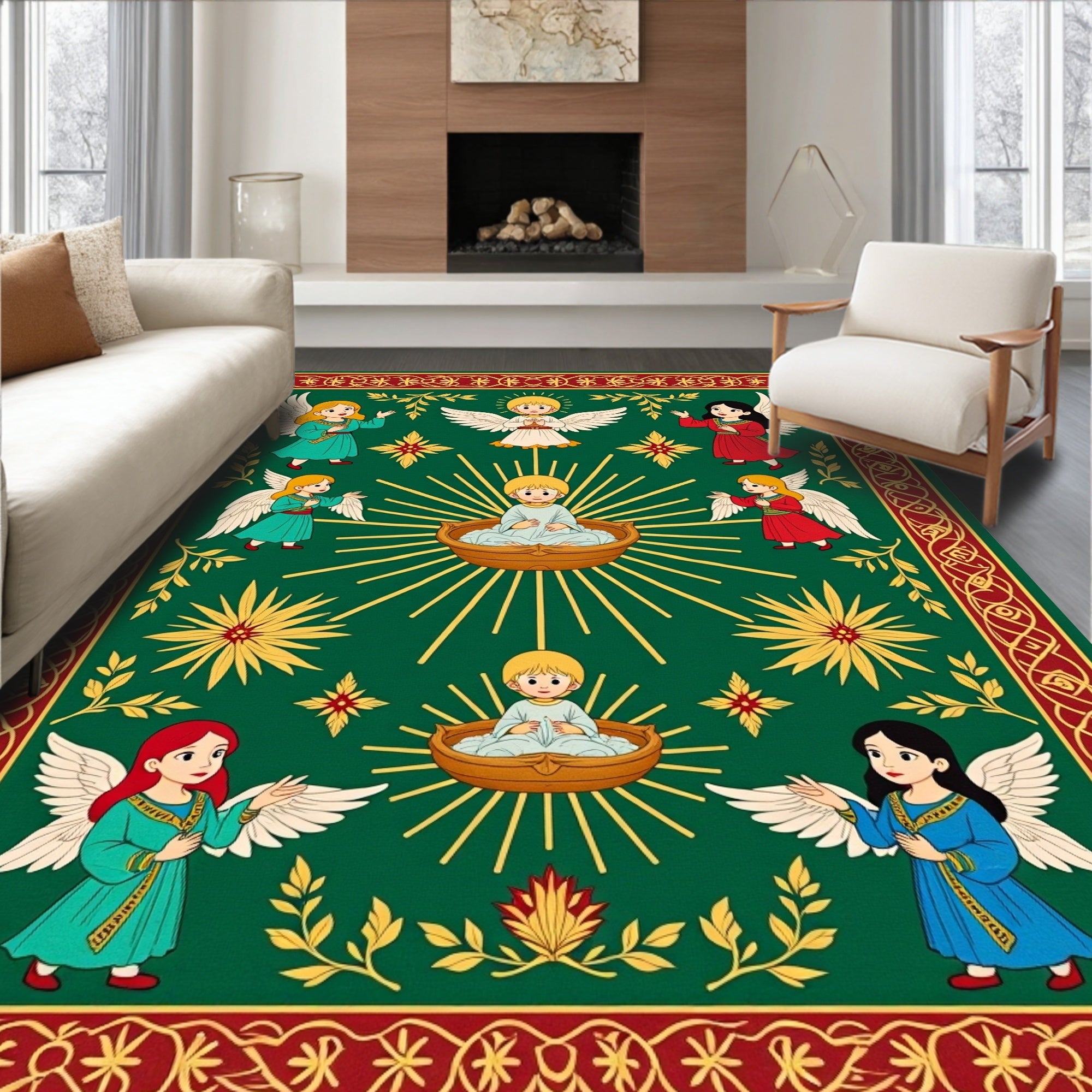 Green Emerald Angels Celestial Babe Display Rug