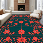 Coral Floral Bordered Teal Rug