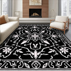 Classic Black White Floral Mandala Rug