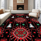Festive Red Snowflake Christmas Tree Rug