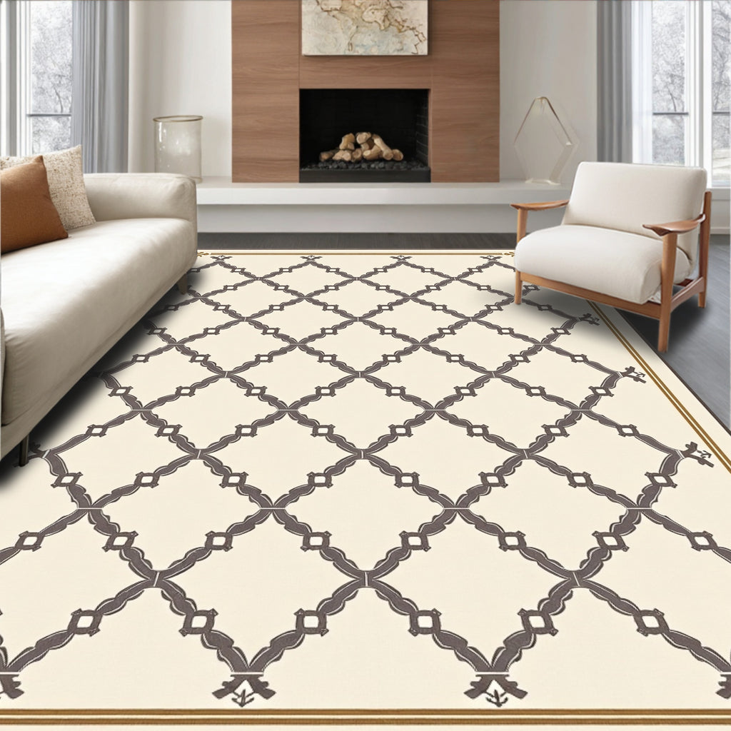 Rustic Cream Lattice Border Rug