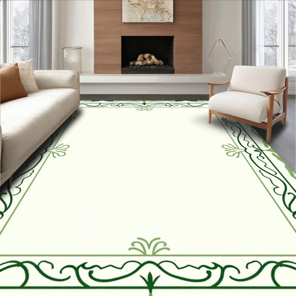 Green Leafy Vine Border Rug