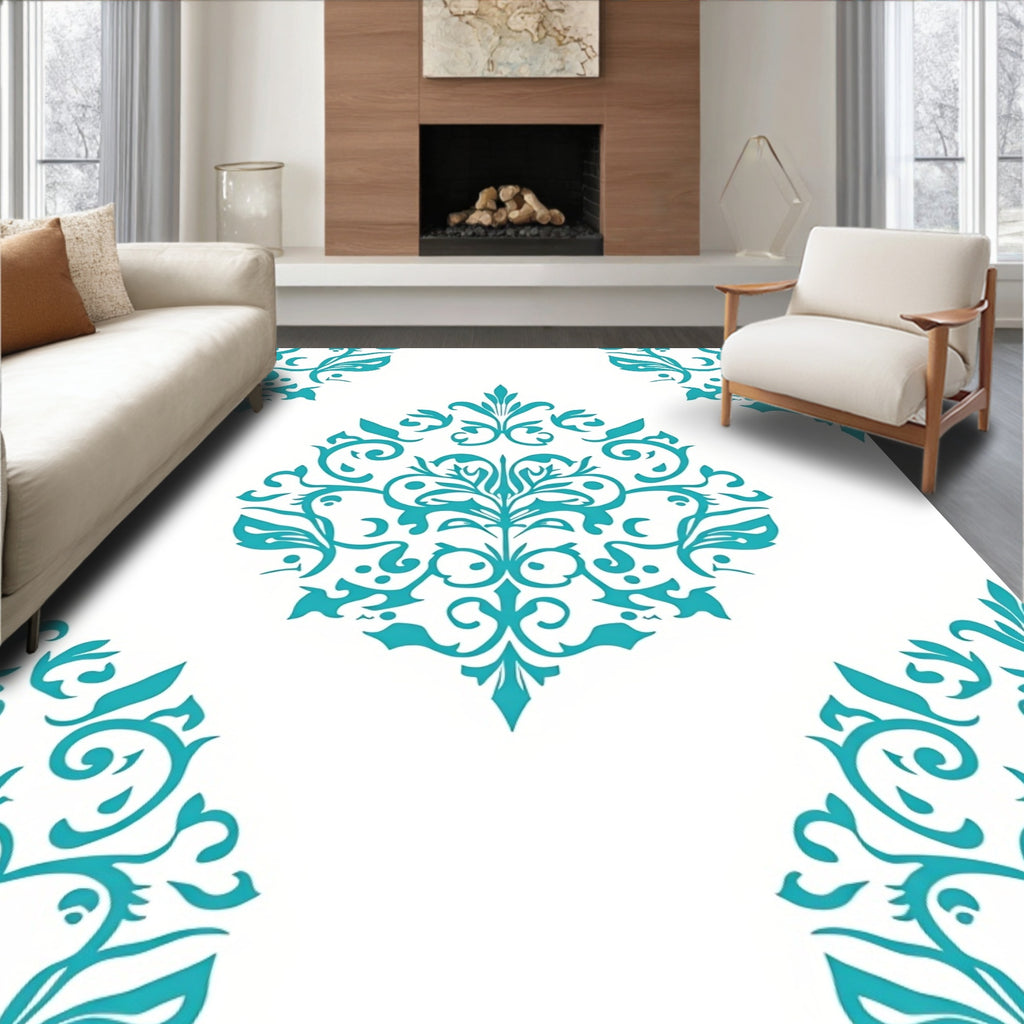 Turquoise Floral Medallion Corner Accents Rug
