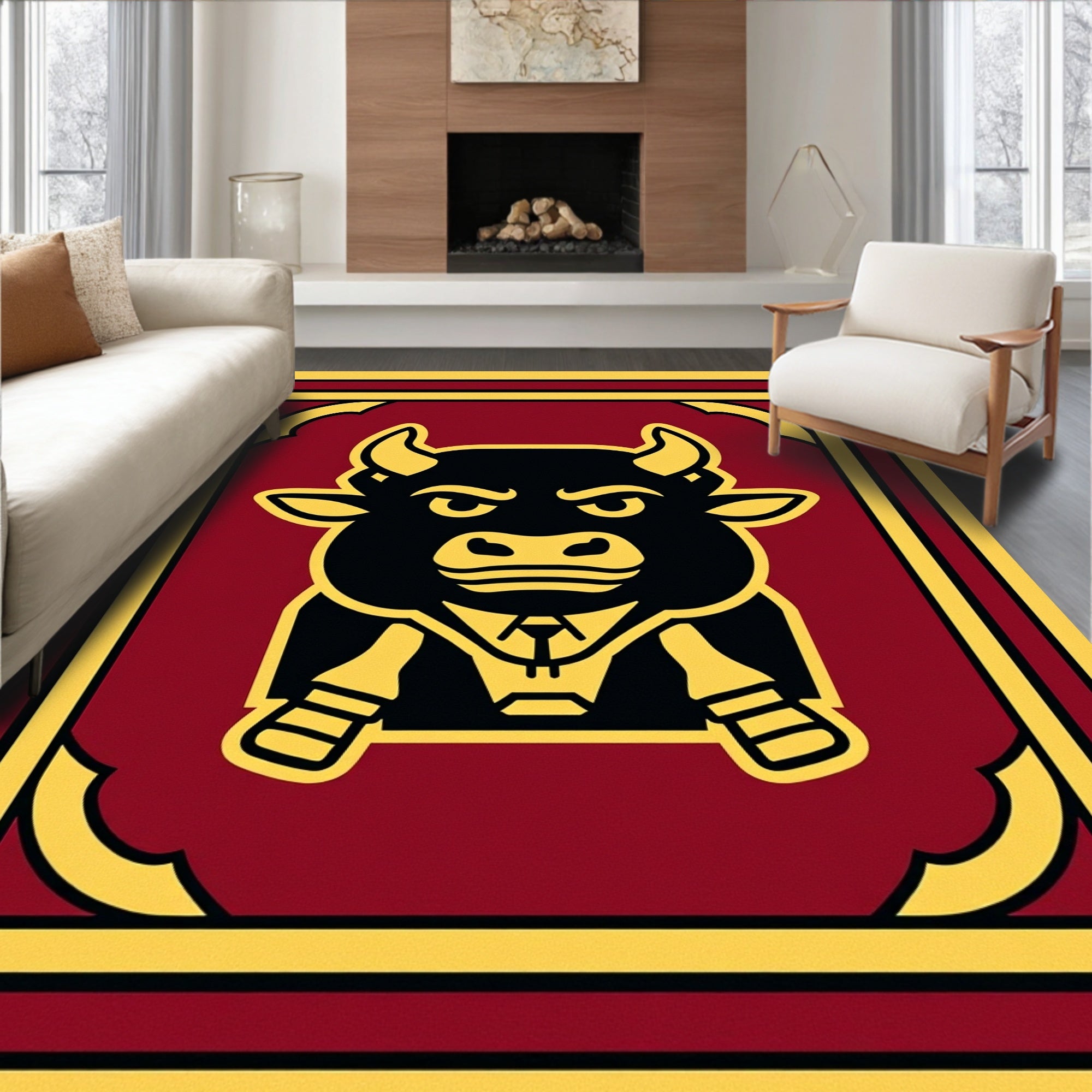 Crimson Bull Formal Portrait Rug