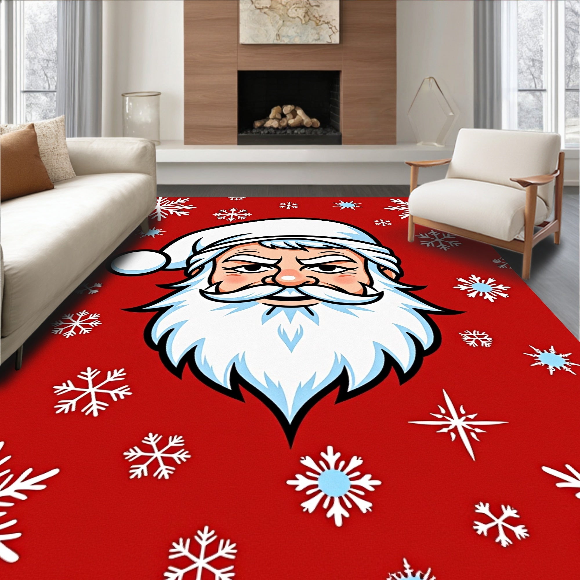 Jolly Santa Snowflake Red Scene Rug