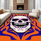 Bold orange skull with purple flames Rug