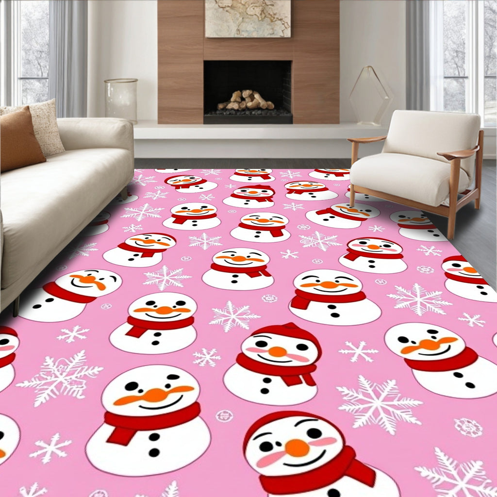 Pink Snowman With Red Scarf Collection Rug