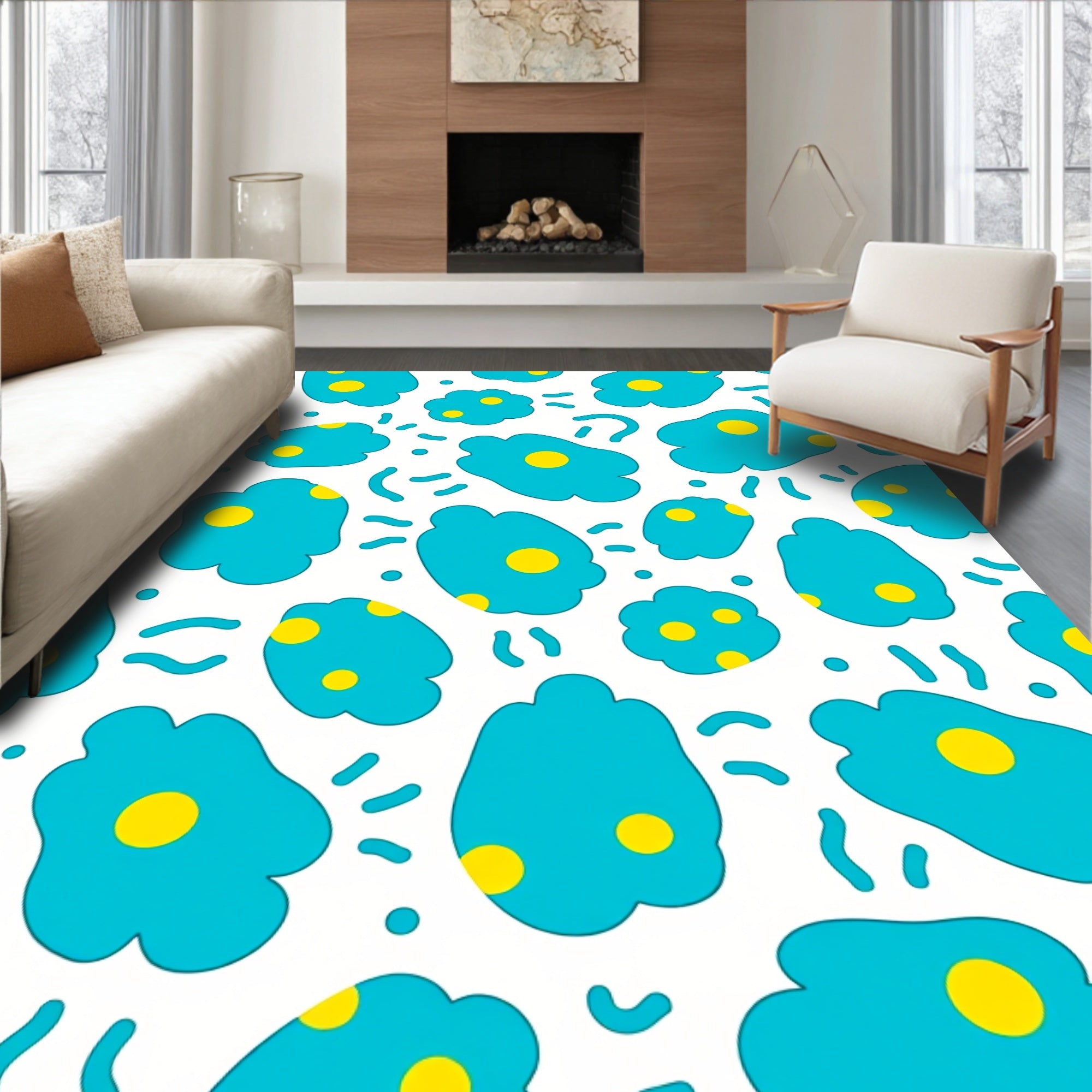 Teal Yellow Blob Scatter Rug
