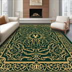 Emerald Gold Intricate Symmetry Mandala Rug