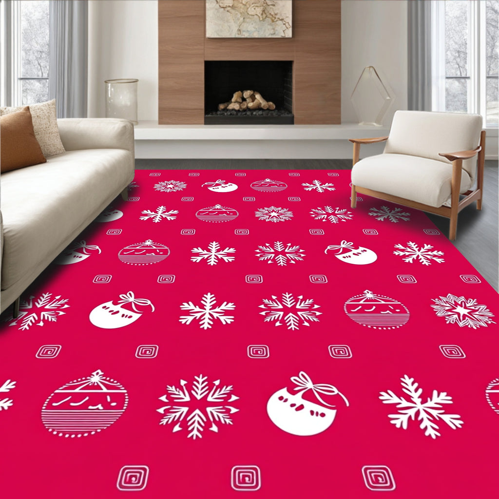 Crimson Snowflakes Baubles Holiday Accents Rug