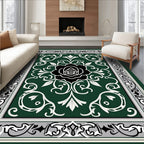 Classic Green Black Rose Floral Rug