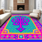 Vibrant Pink Teal Floral Frame Rug