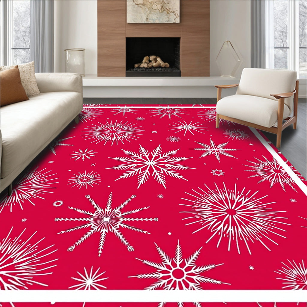 Festive Red White Snowflake Collage Rug