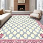 Cream Sky Blue Pink Floral Border Rug