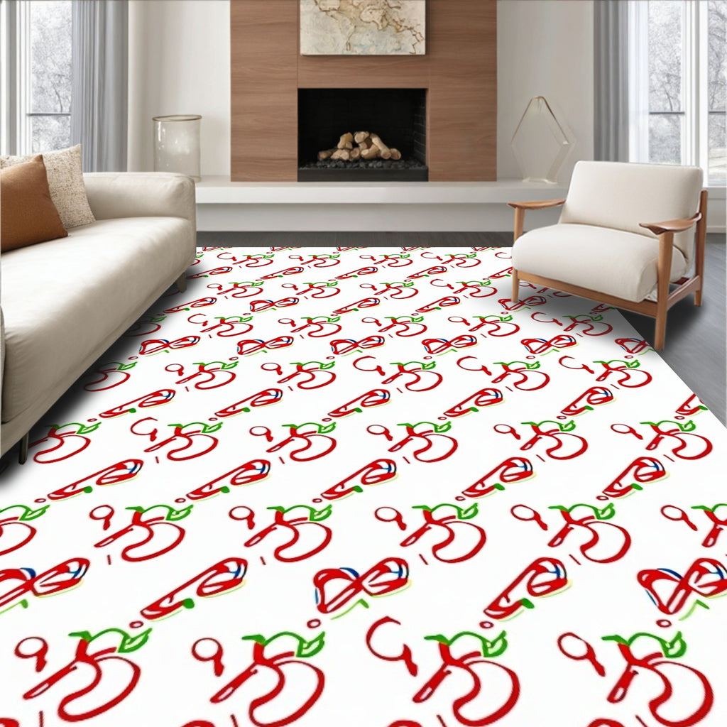 Red Green Playful Strokes Abstract Rug