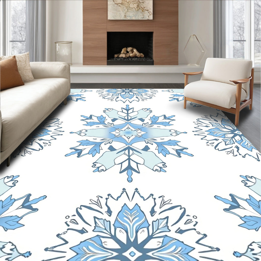 Pale Blue Snowflake Medallion Repeat Rug