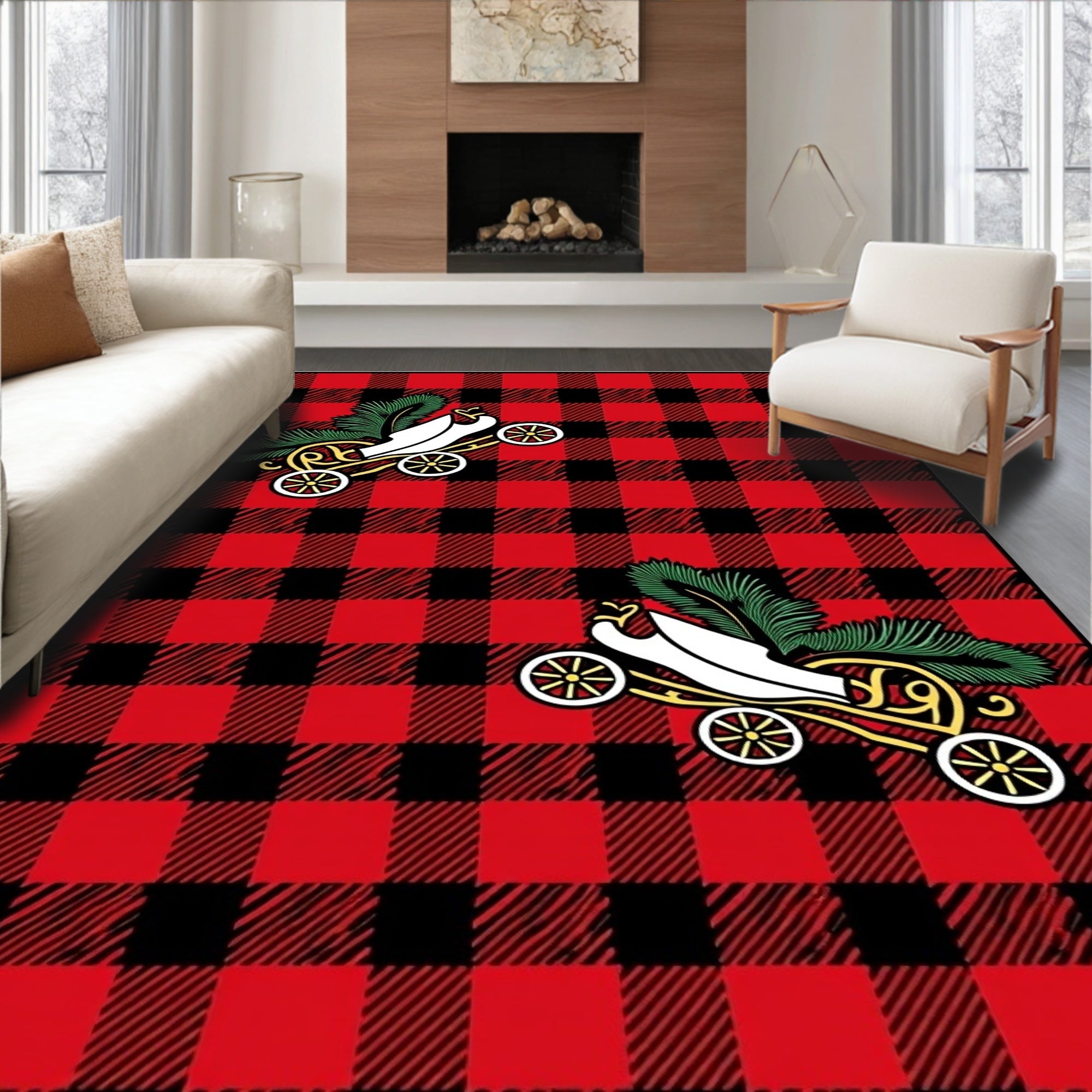 Red Black Buffalo Carriage Christmas Rug