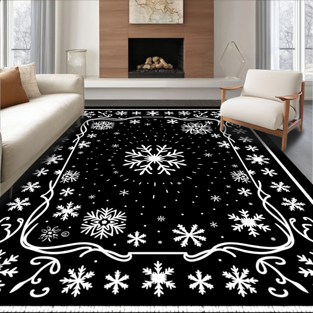 Winter White Snowflake Frame Rug