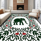 Dark Green Elephant With Red Berry Border Rug