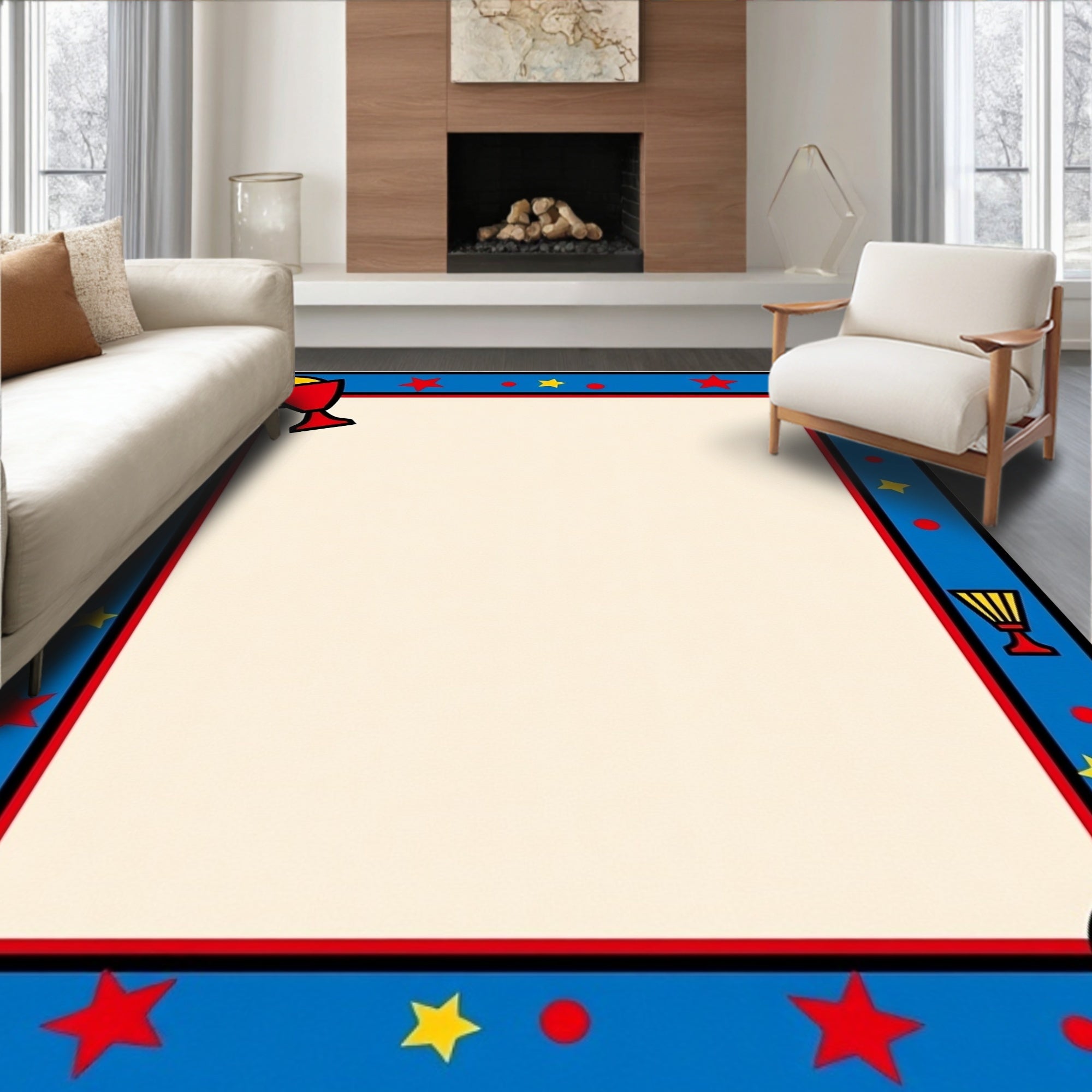 Bold Red Star Trophy Border Rug