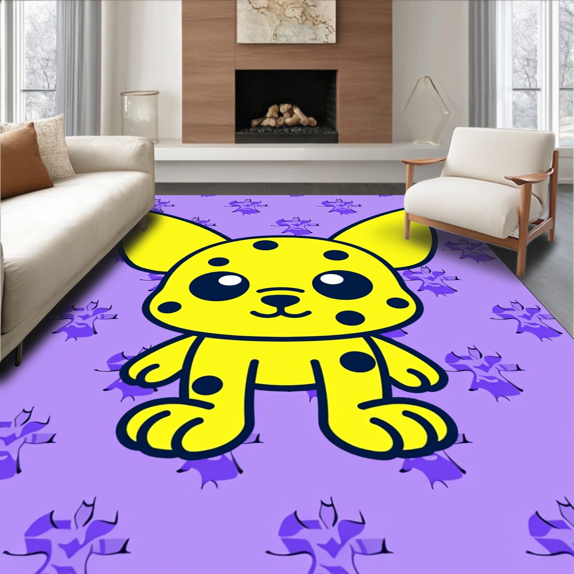 Yellow Spotted Creature Purple Background Rug