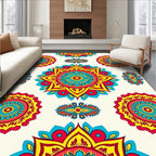 Vibrant Red Blue Yellow Mandala Medallion Rug