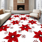 Red Poinsettia Snowflake Overlay Rug
