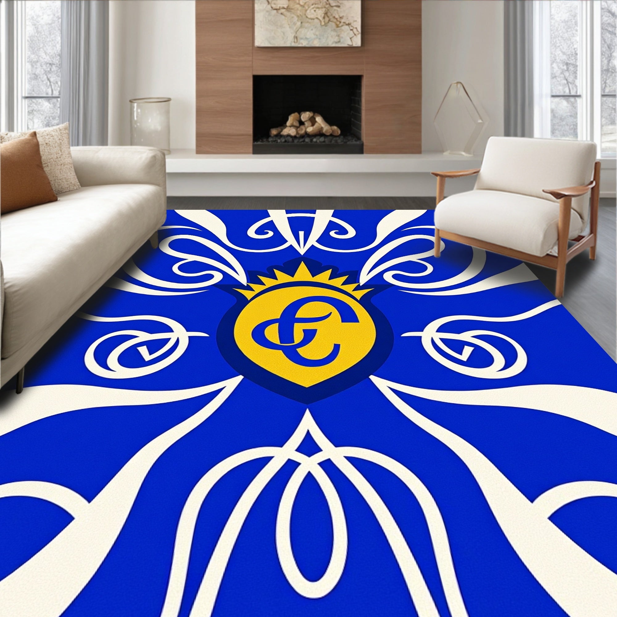 Royal Blue Golden Crest Embrace Rug
